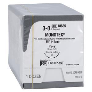 Monotex Suture 3-0 18" Dense Polytetrafluoroethylene Monofilament FS-2 Wht 12/Bx