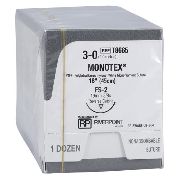Monotex Suture 3-0 18" Dense Polytetrafluoroethylene Monofilament FS-2 Wht 12/Bx