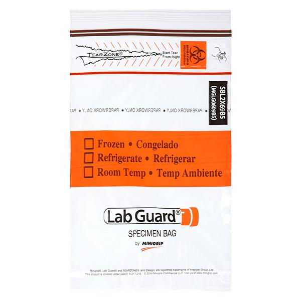 Lab Guard Specimen Transport Bag 6x9" Clear/Orange Double Zip Clo...