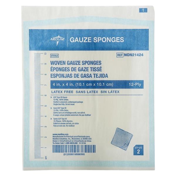 100% Cotton Woven Gauze Sponge 4x4" 12 Ply Sterile USP Type VII LF