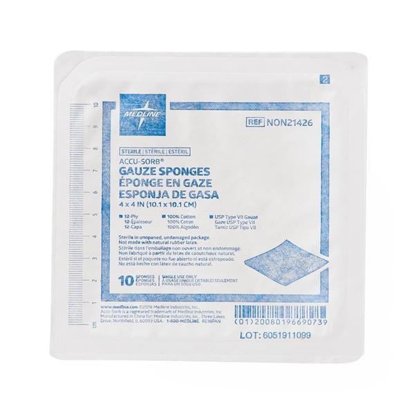 100% Cotton Woven Gauze Sponge 4x4" 12 Ply Sterile USP Type VII LF
