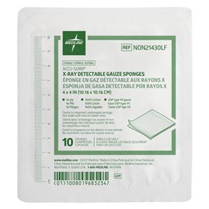 Cotton Gauze Sponge 4x4" 16 Ply Sterile X-Ray Detectable LF, 128 PK/CA