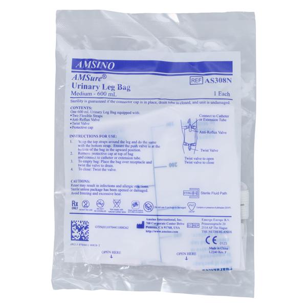 AMSure Urinary Leg Bag 600mL Disposable Twist Turn Anti-Reflux Va...