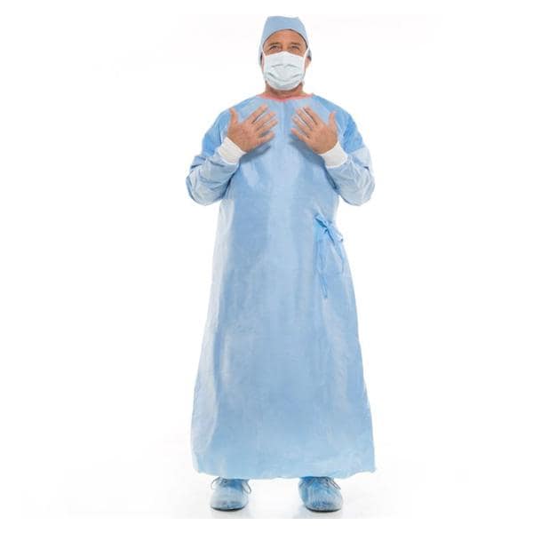 Ultra Specialty Surgical Gown AAMI Level 4 Rnfrcd Flm / SMS Blu/Rd Nckbnd 28/Ca