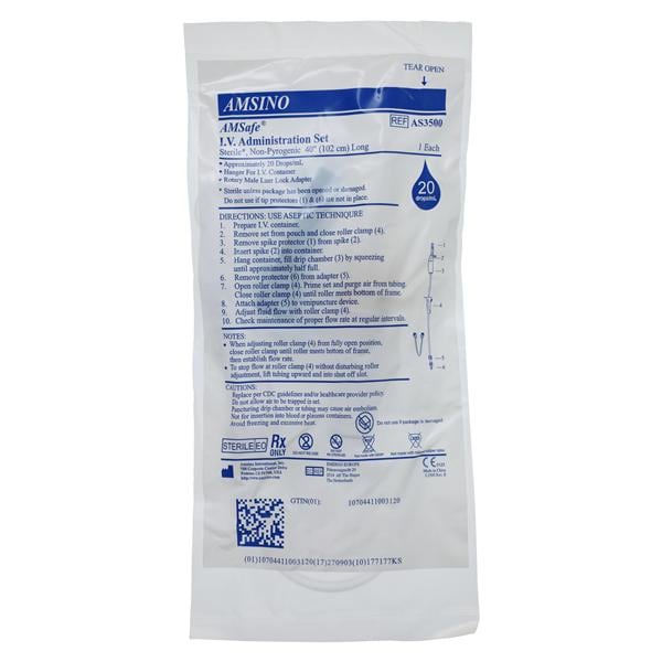 Amsafe IV Administration Set Bag Hanger 20 Drops/mL Priming Volum...