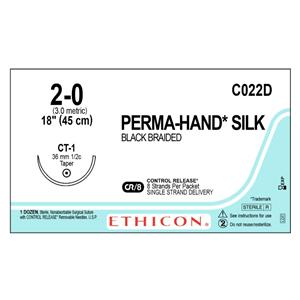 Perma-Hand Suture 2-0 8x18" Silk Braid CT-1 Black Bx