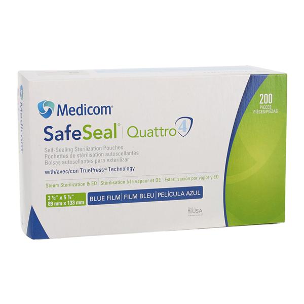 SafeSeal Quattro Sterilization Pouch 3.5 in x 5.25 in White / Blu...