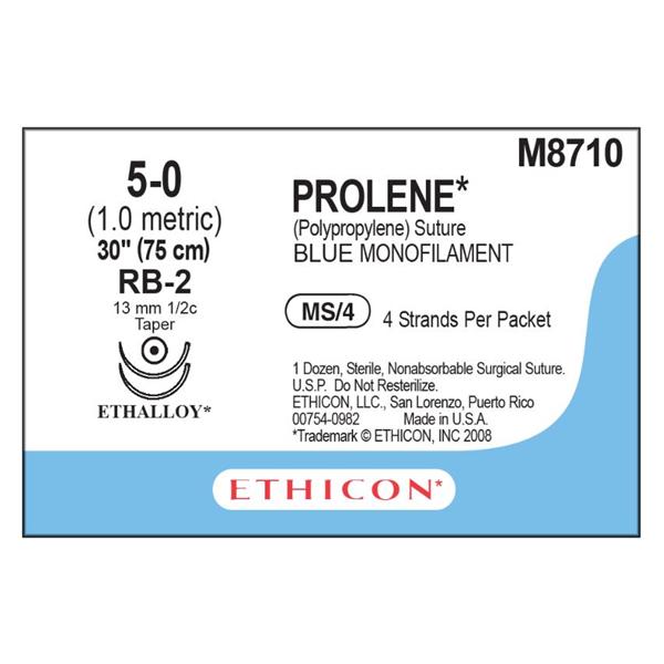 Prolene Suture 5-0 4x30" Polypropylene Monofilament RB-2/RB-2 Blue BX
