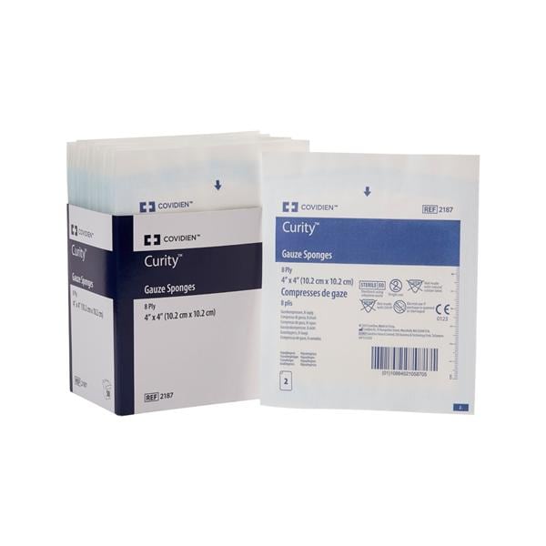 Curity 100% Cotton Gauze Sponge 4x4" 8 Ply Sterile USP Type VII LF