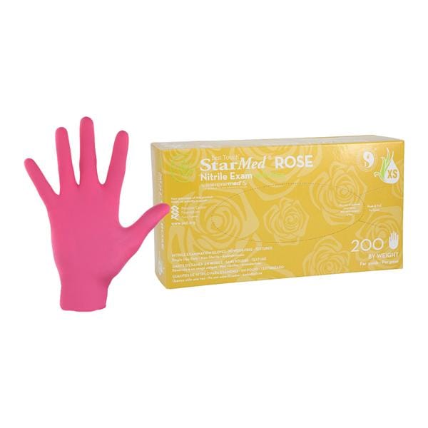 Starmed Nitrile Exam Gloves X-Small Rose Non-Sterile, 10 BX/CA