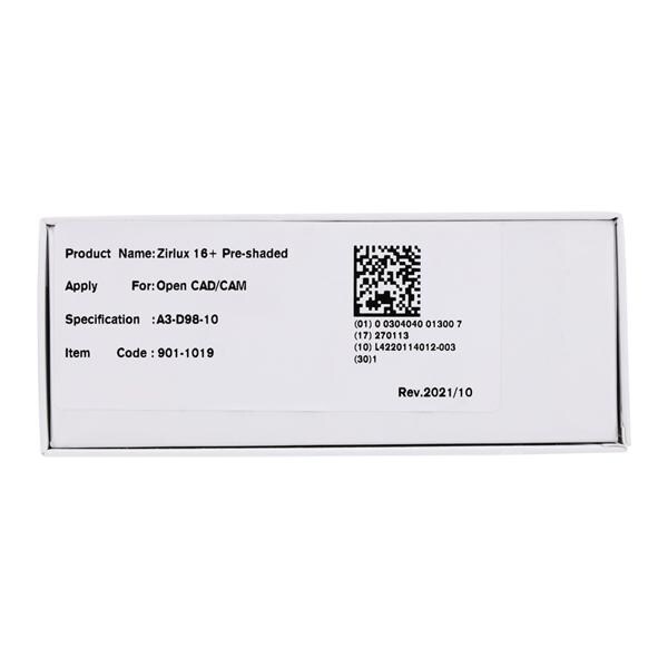 Zirlux 16+ Zirconia Disc A3 98x10mm Ea