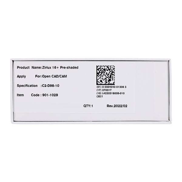 Zirlux 16+ Zirconia Disc C2 98x10mm Ea
