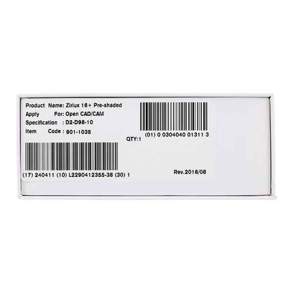Zirlux 16+ Zirconia Disc D2 98x10mm Ea