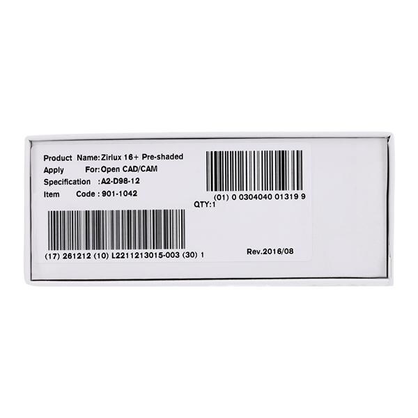 Zirlux 16+ Zirconia Disc A2 98x12mm Ea
