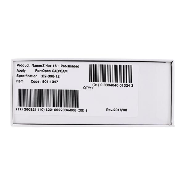 Zirlux 16+ Zirconia Disc B2 98x12mm Ea
