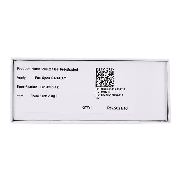 Zirlux 16+ Zirconia Disc C1 98x12mm Ea
