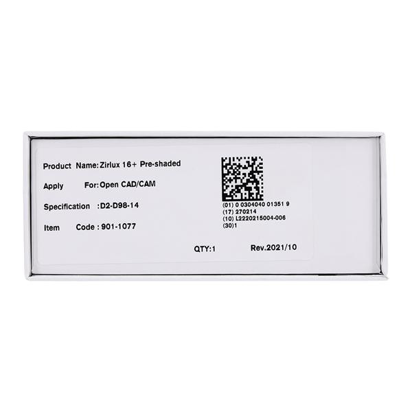 Zirlux 16+ Zirconia Disc D2 98x14mm Ea