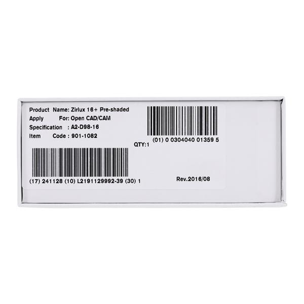 Zirlux 16+ Zirconia Disc A2 98x16mm Ea