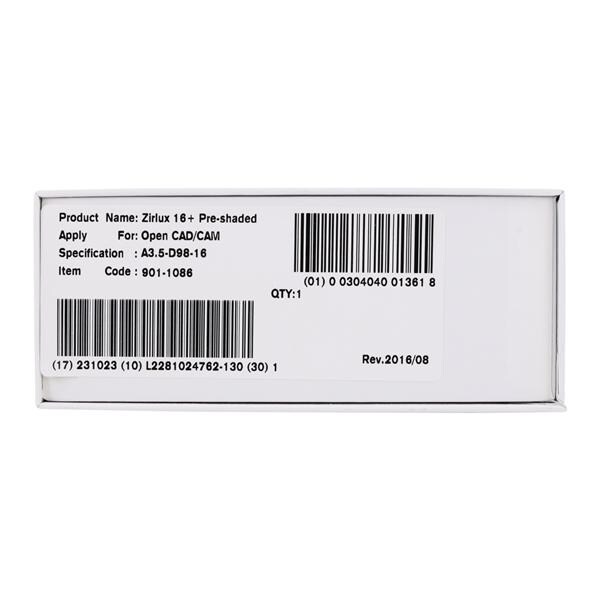Zirlux 16+ Zirconia Disc A3.5 98x16mm Ea
