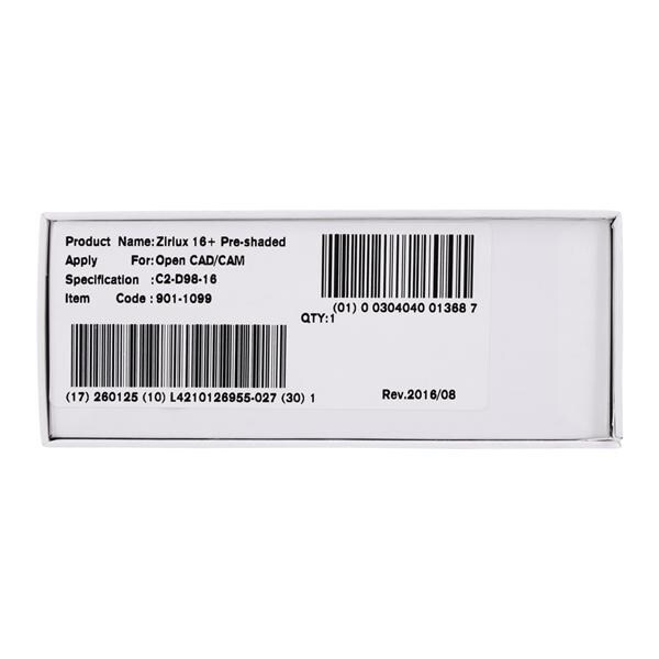 Zirlux 16+ Zirconia Disc C2 98x16mm Ea