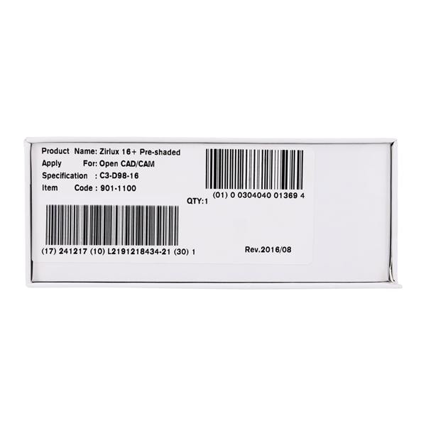 Zirlux 16+ Zirconia Disc C3 98x16mm Ea