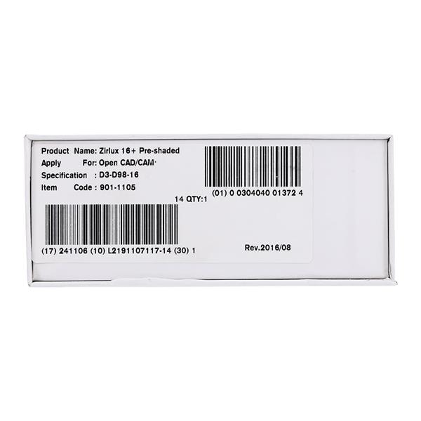 Zirlux 16+ Zirconia Disc D3 98x16mm Ea