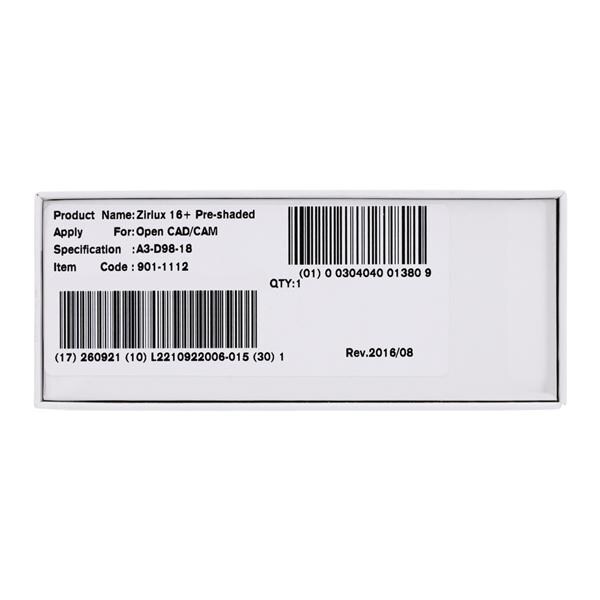 Zirlux 16+ Zirconia Disc A3 98x18mm Ea