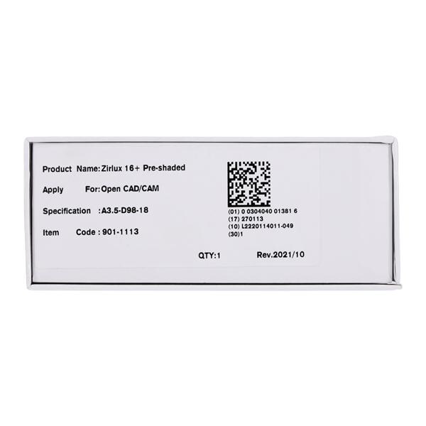 Zirlux 16+ Zirconia Disc A3.5 98x18mm Ea