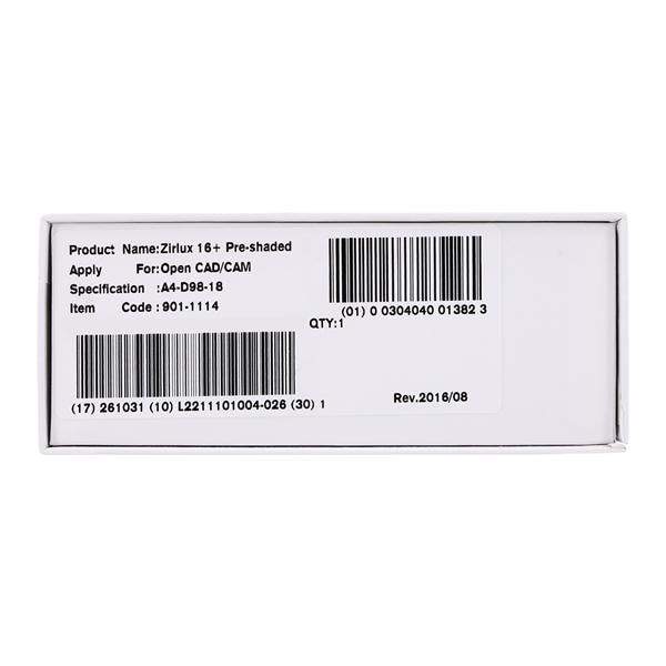 Zirlux 16+ Zirconia Disc A4 98x18mm Ea