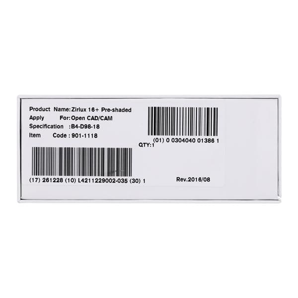 Zirlux 16+ Zirconia Disc B4 98x18mm Ea