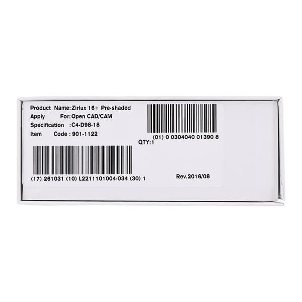 Zirlux 16+ Zirconia Disc C4 98x18mm Ea