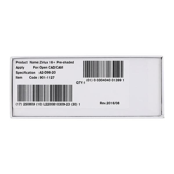 Zirlux 16+ Zirconia Disc A2 98x20mm Ea