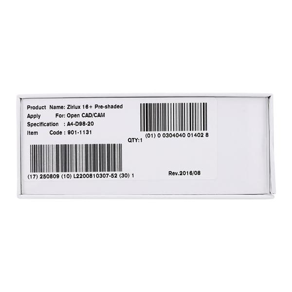 Zirlux 16+ Zirconia Disc A4 98x20mm Ea