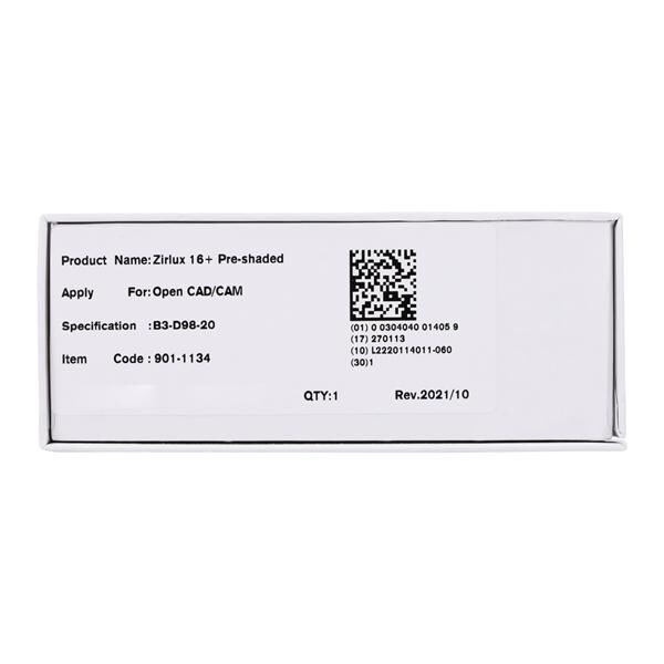 Zirlux 16+ Zirconia Disc B3 98x20mm Ea