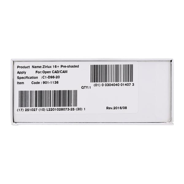 Zirlux 16+ Zirconia Disc C1 98x20mm Ea