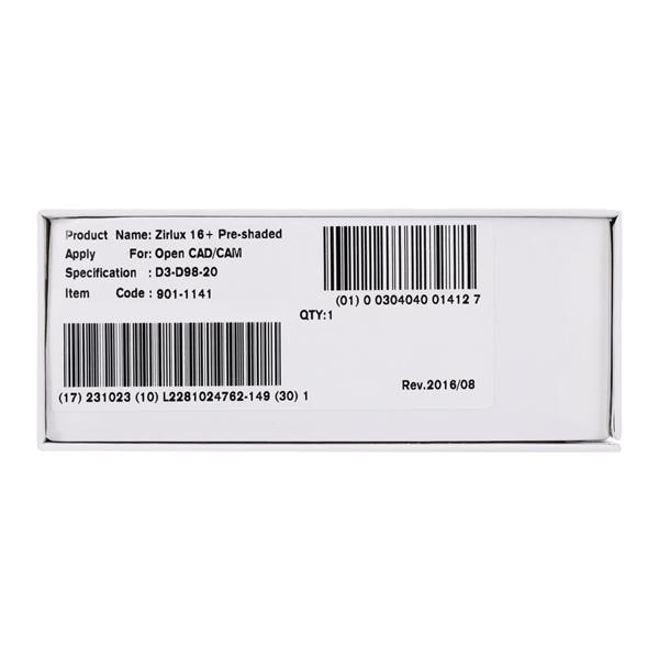 Zirlux 16+ Zirconia Disc D3 98x20mm Ea