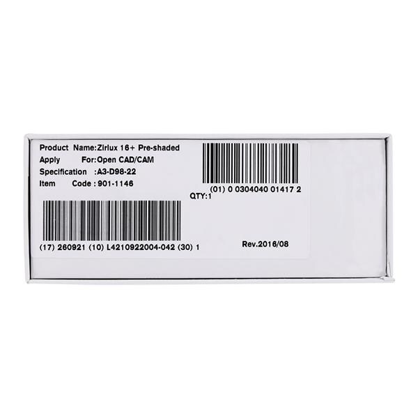 Zirlux 16+ Zirconia Disc A3 98x22mm Ea
