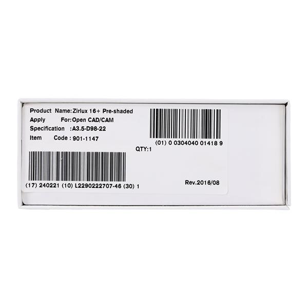 Zirlux 16+ Zirconia Disc A3.5 98x22mm Ea