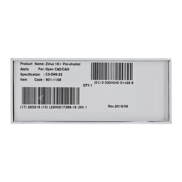 Zirlux 16+ Zirconia Disc C3 98x22mm Ea