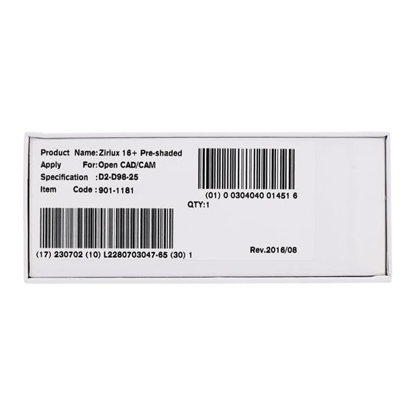 Zirlux 16+ Zirconia Disc D2 98x25mm Ea