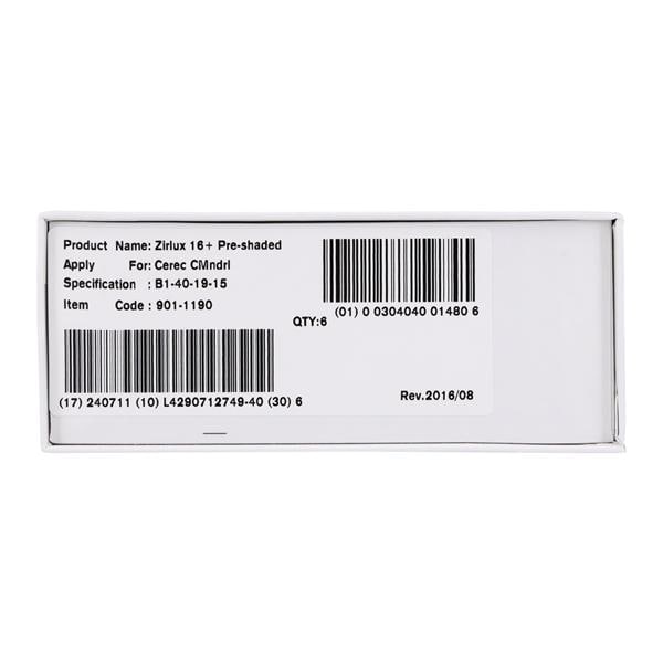 Zirlux 16+ Zirconia Block B1 40x19x15mm 6/PK