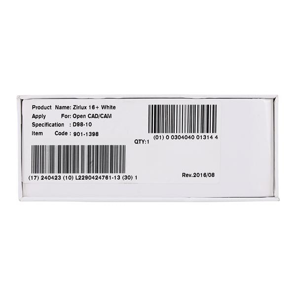 Zirlux 16+ Zirconia Disc White 98.5x10mm Ea