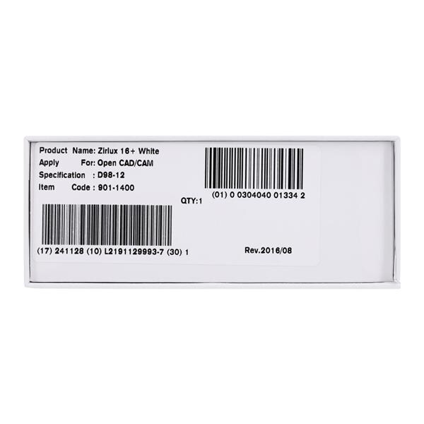 Zirlux 16+ Zirconia Disc White 98.5x12mm Ea