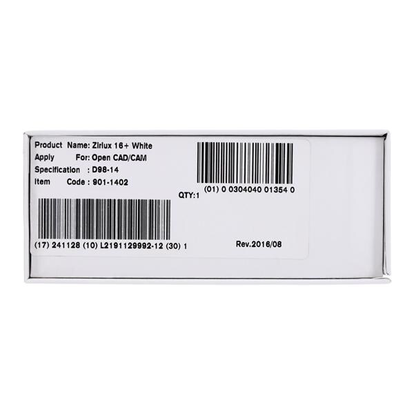 Zirlux 16+ Zirconia Disc White 98.5x14mm Ea
