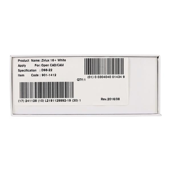 Zirlux 16+ Zirconia Disc White 98.5x22mm Ea