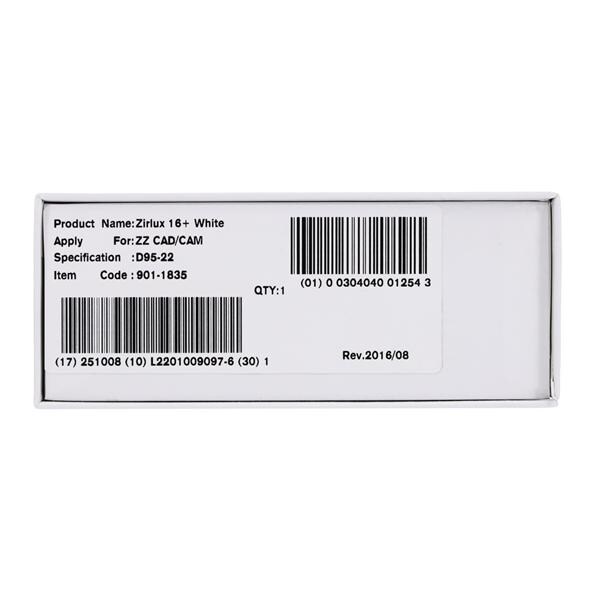 Zirlux 16+ Zirconia Disc White 95x22mm Ea