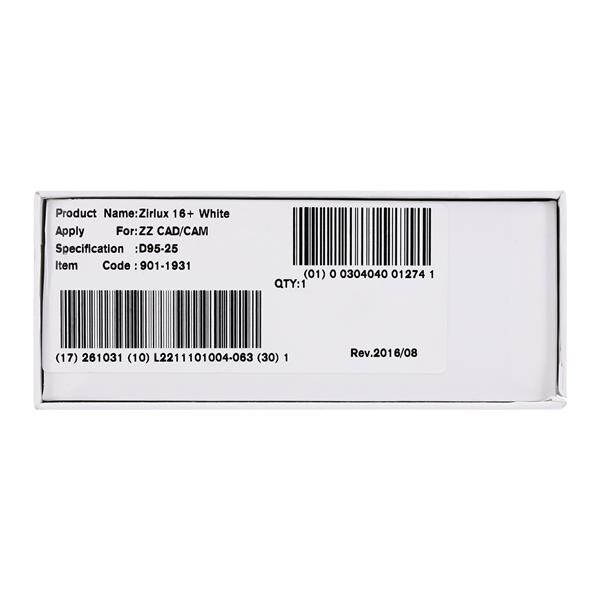 Zirlux 16+ Zirconia Disc White 95x25mm Ea