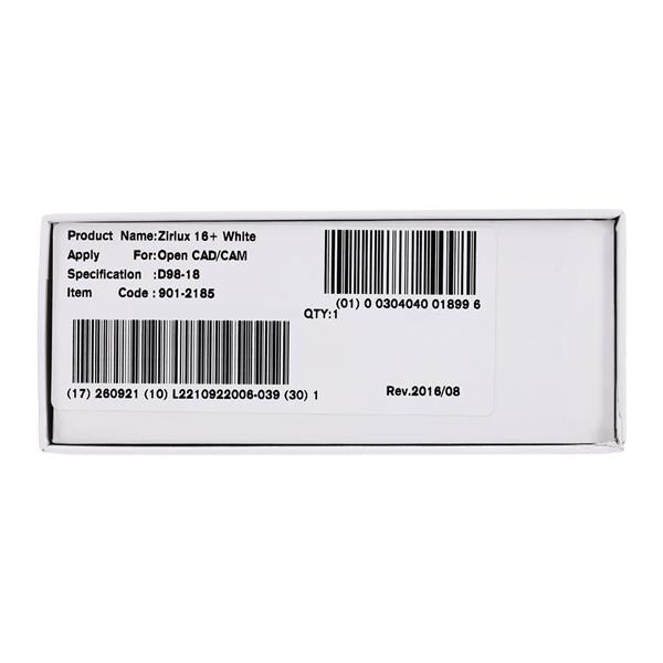 Zirlux 16+ Zirconia Disc White 98.5x18mm Ea