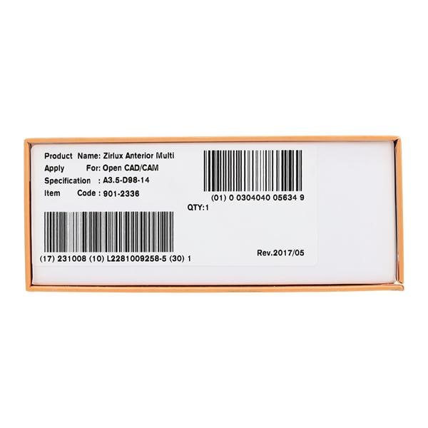 Zirlux Anterior Multi Zirconia Disc A3.5 98x14mm Ea