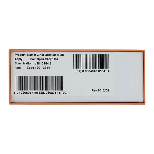 Zirlux Anterior Multi Zirconia Disc B1 98x12mm Ea